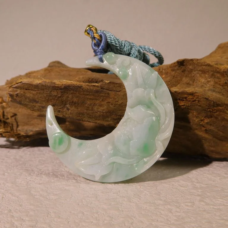 [SA-JDF-03980] 綠底飄綠花荷塘月色彎月吊墜掛件